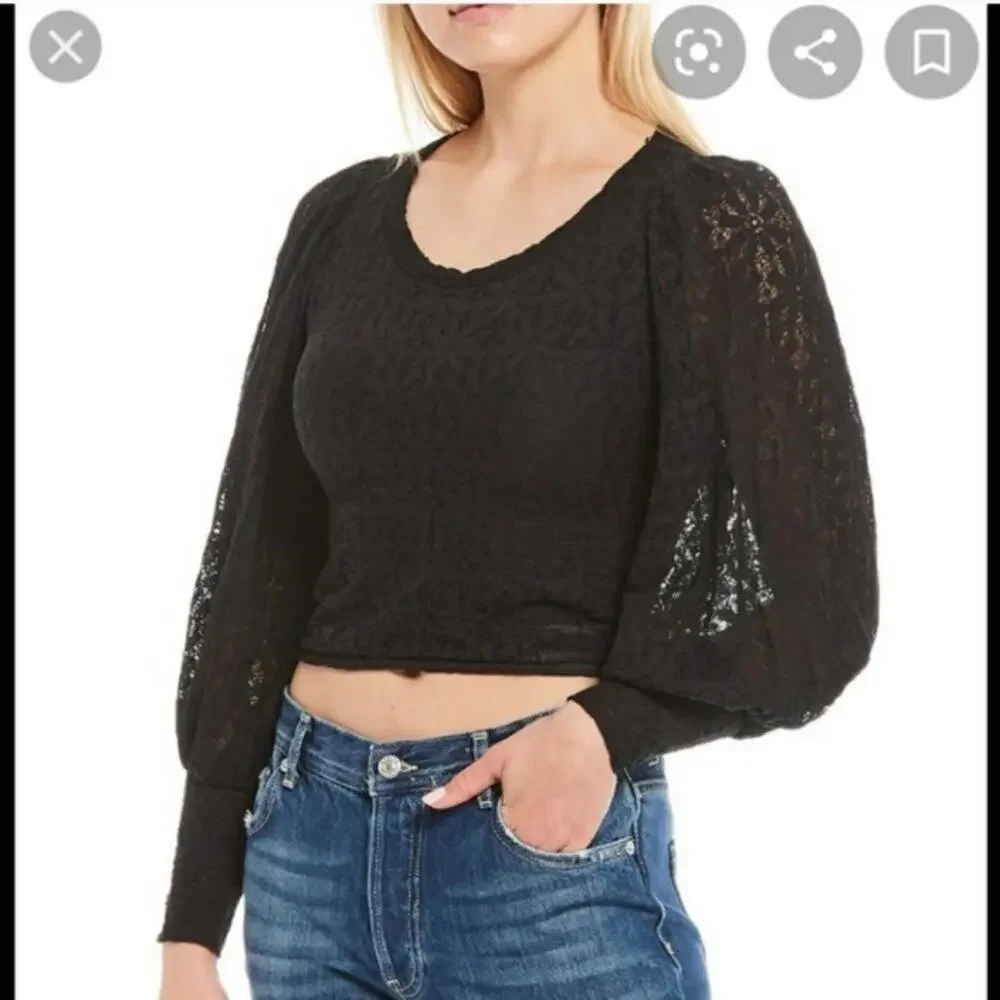 Free People Tea Time Top Black Lace Long Sleeves Size Small NEW